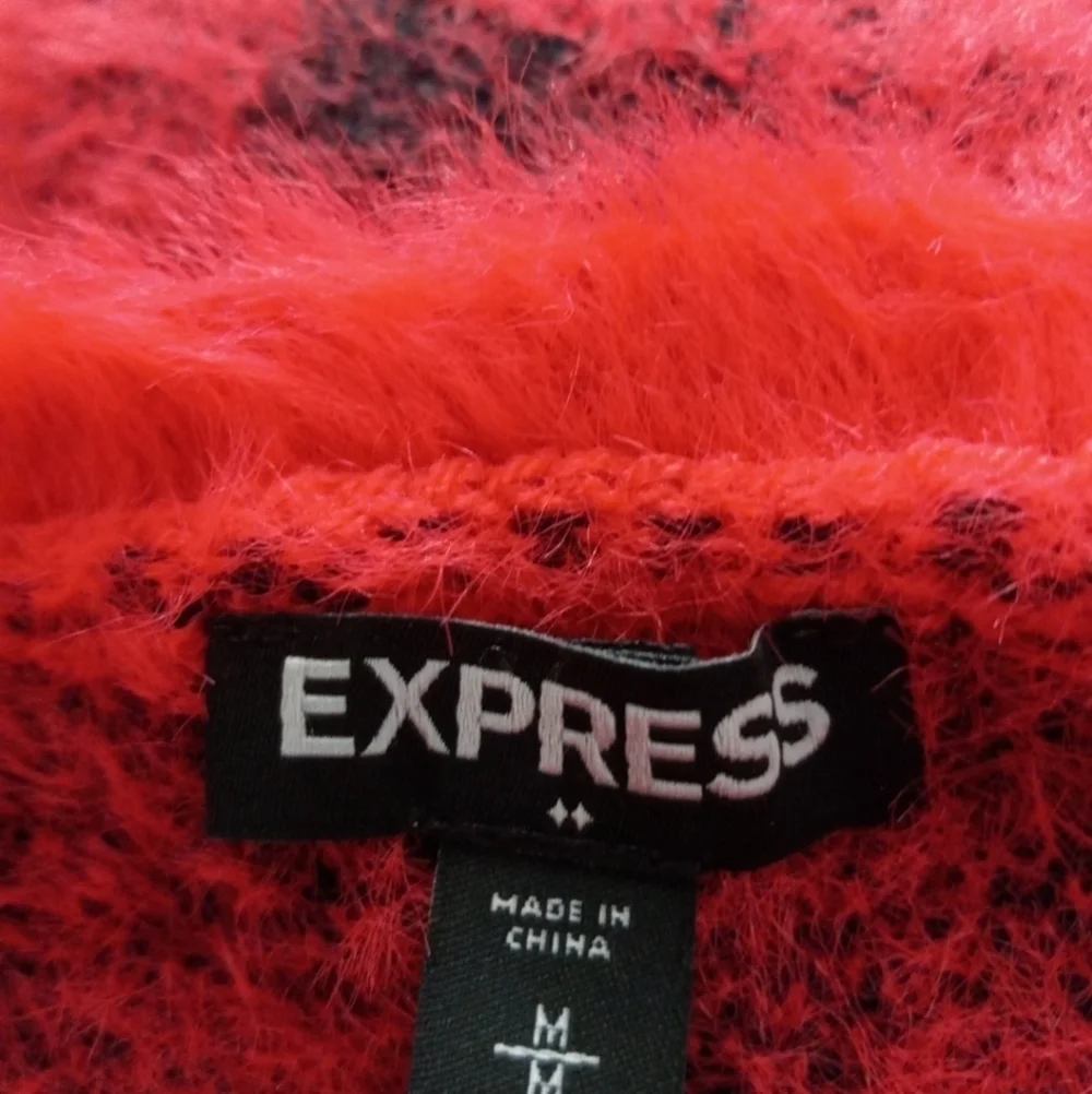 Express Red Black Buffalo Plaid Sweater Slouchy  Size M